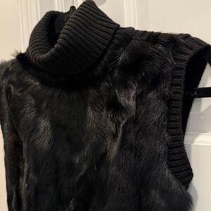 BCBGMaxAzria Black Genuine Goat Fur Top